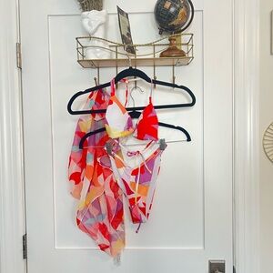 3 Piece Multicolor Thong Bikini w/ Cover Up